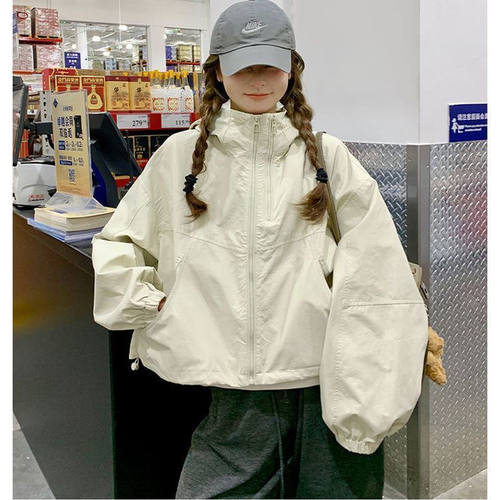 大码300斤连帽冲锋衣工装外套男女同款时尚百搭宽松显瘦长袖上衣