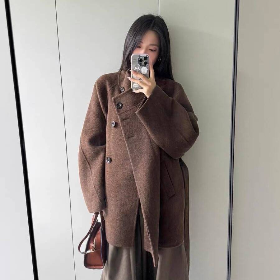 特大码300斤高级感呢子大衣女秋冬新款赫本风气质 中长款毛呢外套