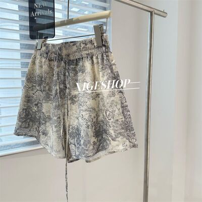 特大码胖mm300斤气质水墨印阔腿短裤女夏季新款高腰显瘦直筒热裤i