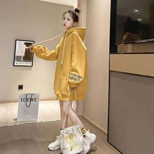 特大码300斤刺绣加绒加厚连帽卫衣裙胖MM秋冬季遮臀中长款连衣裙