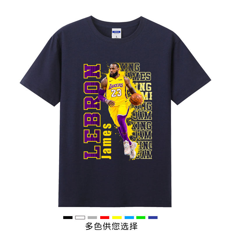 詹姆斯印花短袖T恤短袖美式篮球男训练服湖人23号宽松复古潮流衣