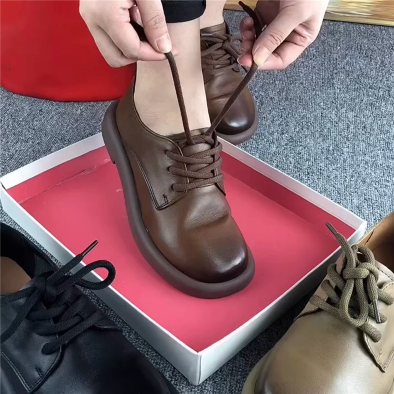 真皮单鞋女复古平底皮鞋