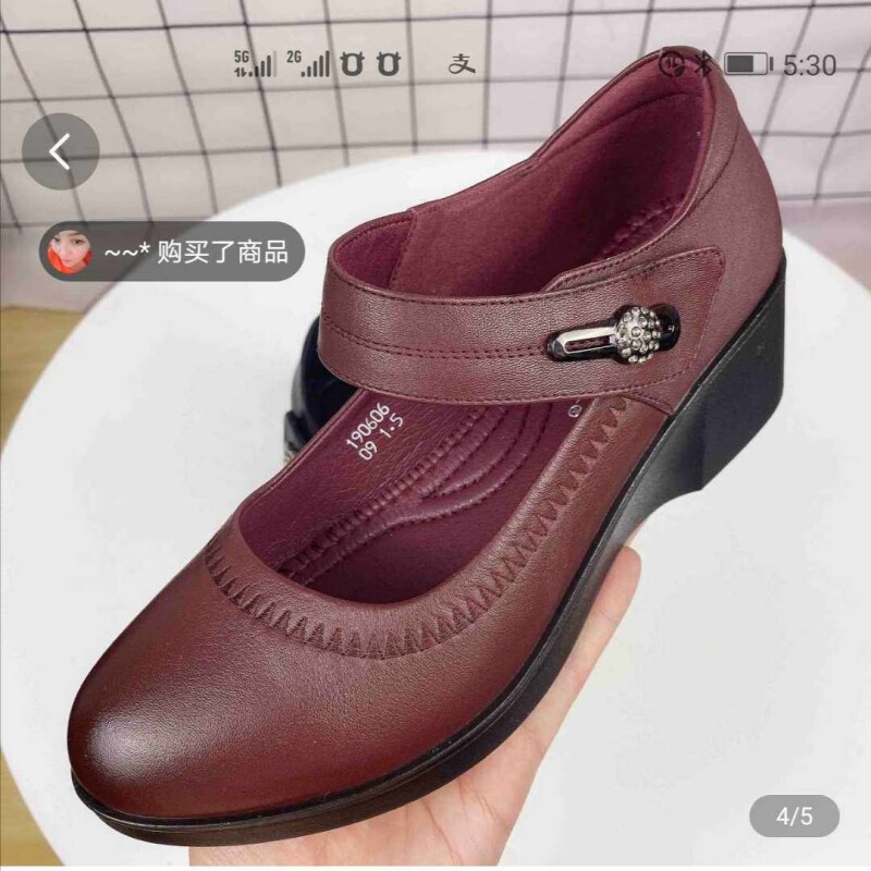 厚底真皮中年女鞋中跟妈妈鞋软底大码圆头深口舒适坡跟中老年单鞋