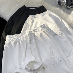 TZ14-P70华夫格情侣套装男港风ins潮牌宽松休闲长袖卫衣春秋运动,男装休闲套装,电商D310（原电商305）