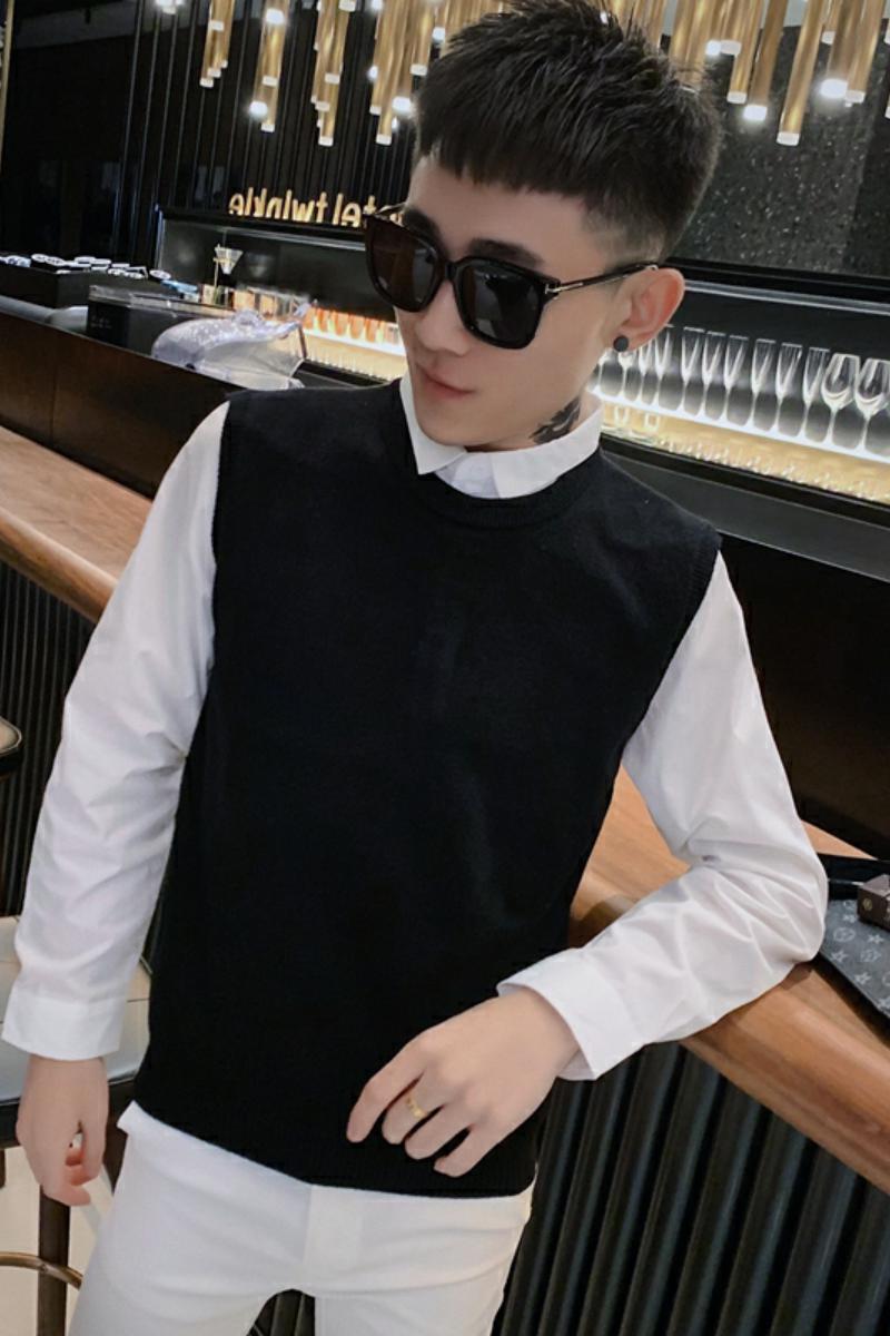 8573-P60假两件针织毛衣男社会精神小伙毛线衣韩版修身网红打底衫,男装针织衫/毛衣,电商D310（原电商305）