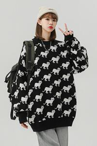 M921-P55秋冬季加厚毛衣男生韩版潮流ins港风宽松圆领针织衫线衣图片