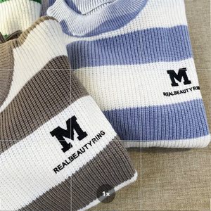 M853-P55日系宽松慵懒风毛衣男2022秋冬季条纹针织衫港风宽松图片