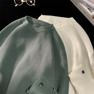 M825-P60圆领毛衣男袖口带扣子绿色青少年学生线衣服秋季新品