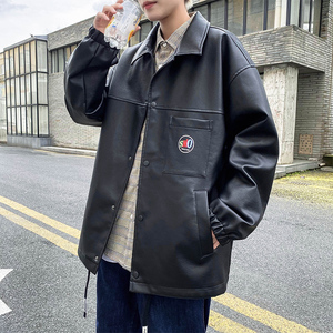 JK285-P100机车款皮衣男宽松帅气韩版2022春秋港风摇滚夹克外套图片