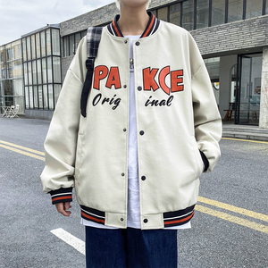 JK289-P100欧美高街oversize潮外套vintage棒球服男潮牌皮夹克图片