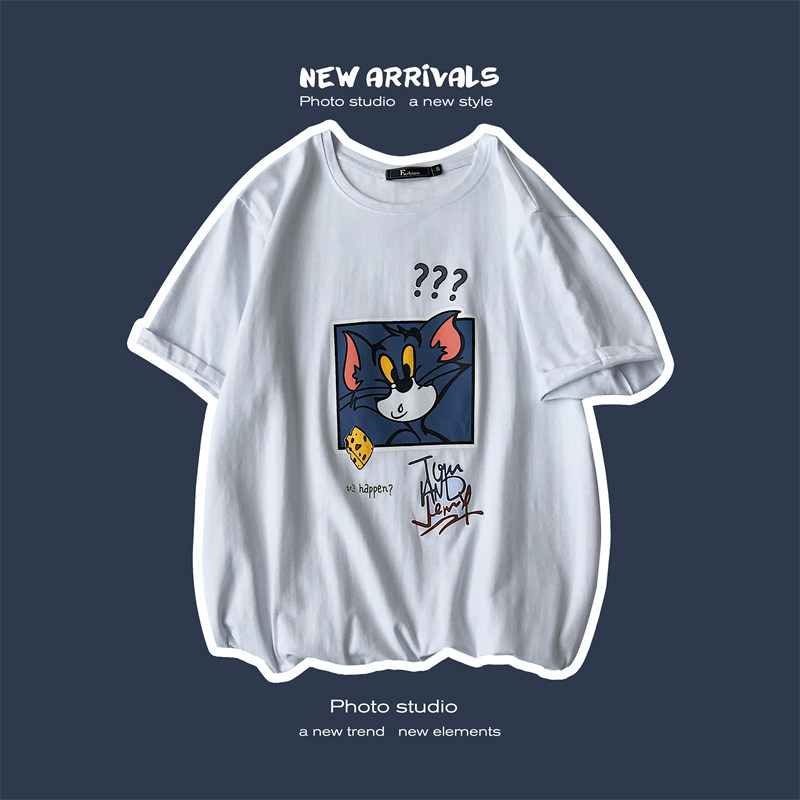TX02-P25港风短袖T恤男夏季潮宽松休闲半袖情侣TEE图片