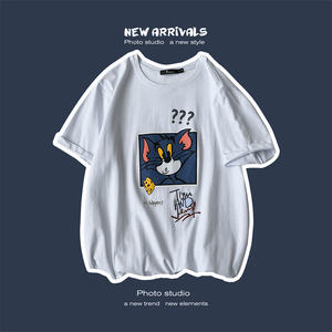 TX02-P25港风短袖T恤男夏季潮宽松休闲半袖情侣TEE图片