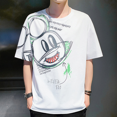 Cartoon t-shirt men's short sleeve summer loose Korean Trend versatile 5-sleeve cotton fashion brand