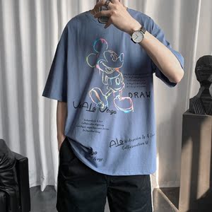 2851-P45短袖韩版港风夏季新款印花圆领宽松t恤男女情侣半袖图片