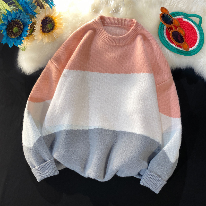 86804-P60毛衣男港风宽松学生潮流撞色针织衫嘻哈秋冬加厚，男装针织衫/毛衣，电商D310（原电商305）