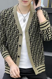 78829-P65开衫男针织衫毛衣v领外套秋季男士潮流修身青年格子韩版图片