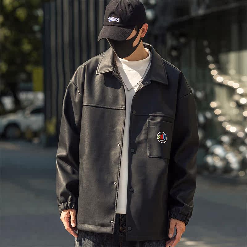 JK285-P100潮牌日系仿皮衣秋冬季时尚休闲港风男士穿搭夹克外套，男装皮衣，电商D310（原电商305）