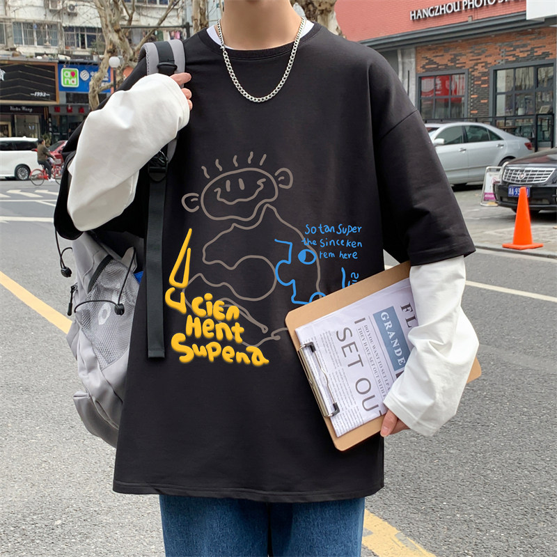 D26-P45假两件卫衣男春季韩版潮流新款外套宽松设计感百搭圆领图片