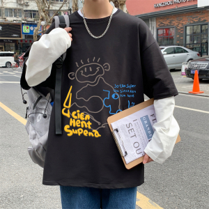 D26-P45假两件卫衣男春季韩版潮流新款外套宽松设计感百搭圆领图片