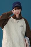 M882-P58美式撞色拼接针织毛衣慵懒风男女秋季潮牌复古宽松圆领，男装针织衫/毛衣，电商D310（原电商305）