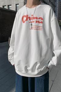 8551-P35卫衣男港风ins潮春秋季印花长袖上衣潮牌宽松圆领情侣图片