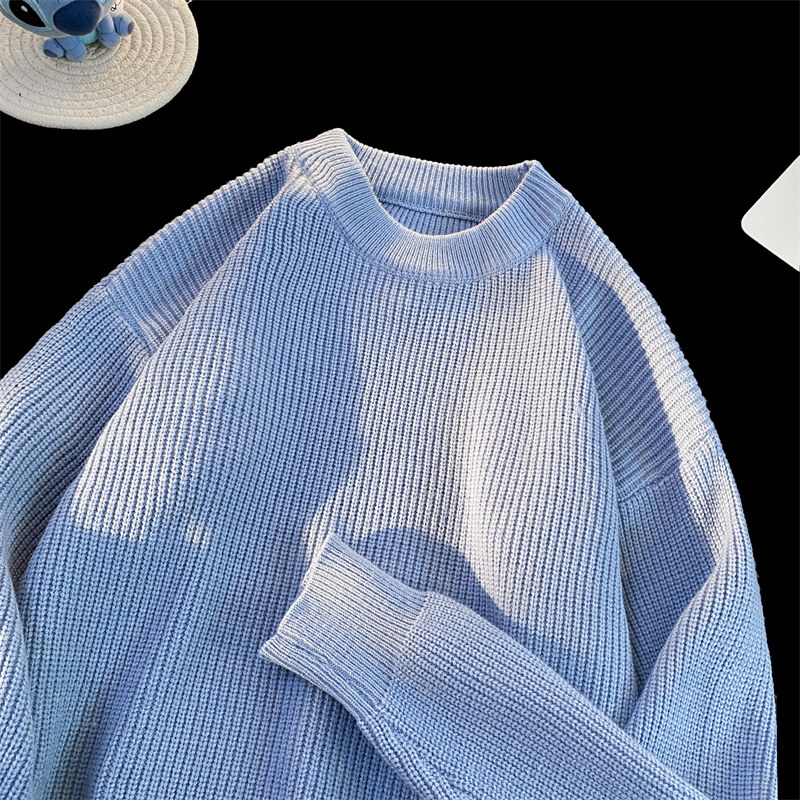 M869-P55纯色圆领毛衣男秋冬情侣宽松慵懒风针织衫港风复古潮流，男装针织衫/毛衣，电商D310（原电商305）