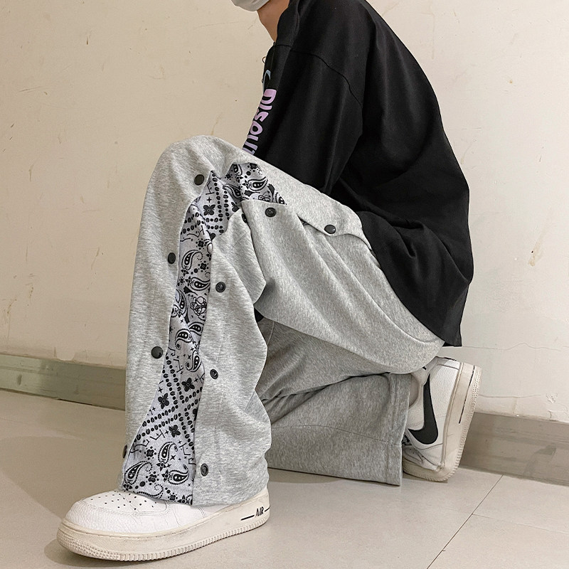 现货DK712-P50排扣卫裤男港风潮牌宽松学生韩版bf风拼接嘻哈,男装休闲裤,电商D310（原电商305）