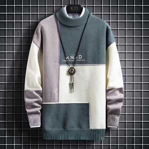 79286-P45秋季圆领毛衣男士打底毛线衣服秋冬休闲黑色针织衫男图片