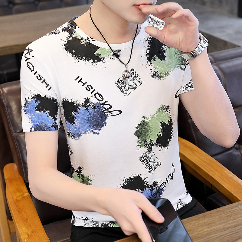 72504-P30夏季男士短袖t恤潮流潮牌宽松印花衣服2021新款青年图片