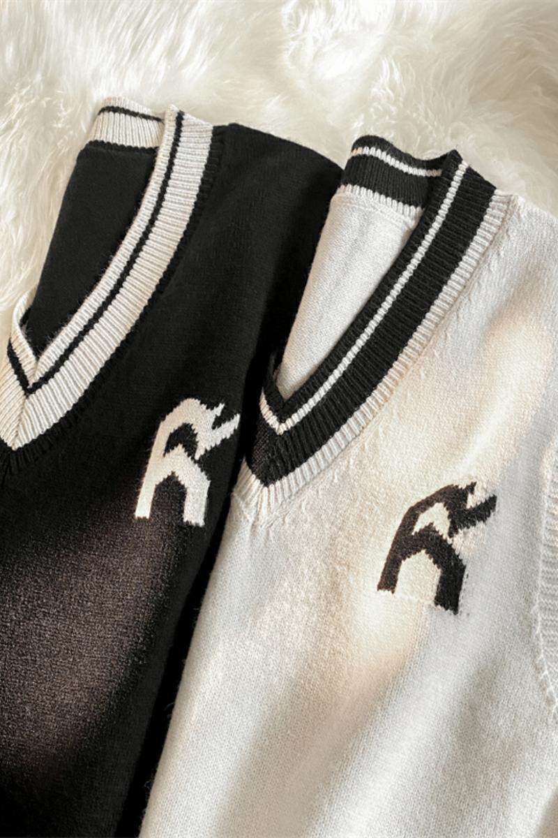 M092-P48针织背心男秋冬字母V领毛衣男马甲冬季宽松日系慵懒,男装背心/马甲,电商D310（原电商305）