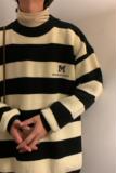 M853-P55条纹毛衣男秋冬宽松圆领针织衫港风潮牌情侣款保暖线衣，男装针织衫/毛衣，电商D310（原电商305）