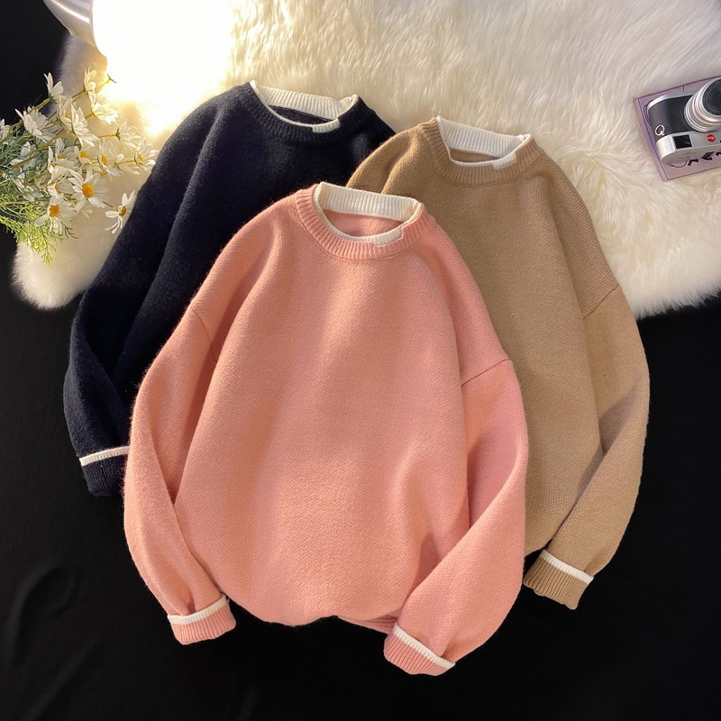 Y601-P55加厚毛衣男宽松慵懒圆领套头针织衫韩版休闲百搭港风，男装针织衫/毛衣，电商D310（原电商305）