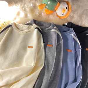 86836-P50美式复古薄款纯色毛衣加厚圆领慵懒秋季针织衫男衣图片
