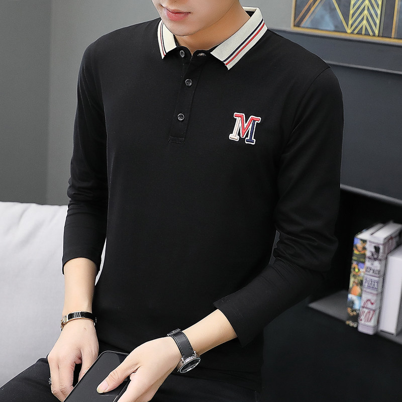 6630长袖t恤男2021春秋新款纯色春装上衣男士打底POLO衫图片