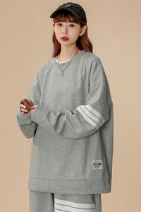 W213-P40圆领卫衣男春秋潮流纯色百搭上衣服港风宽松大码长袖外套图片