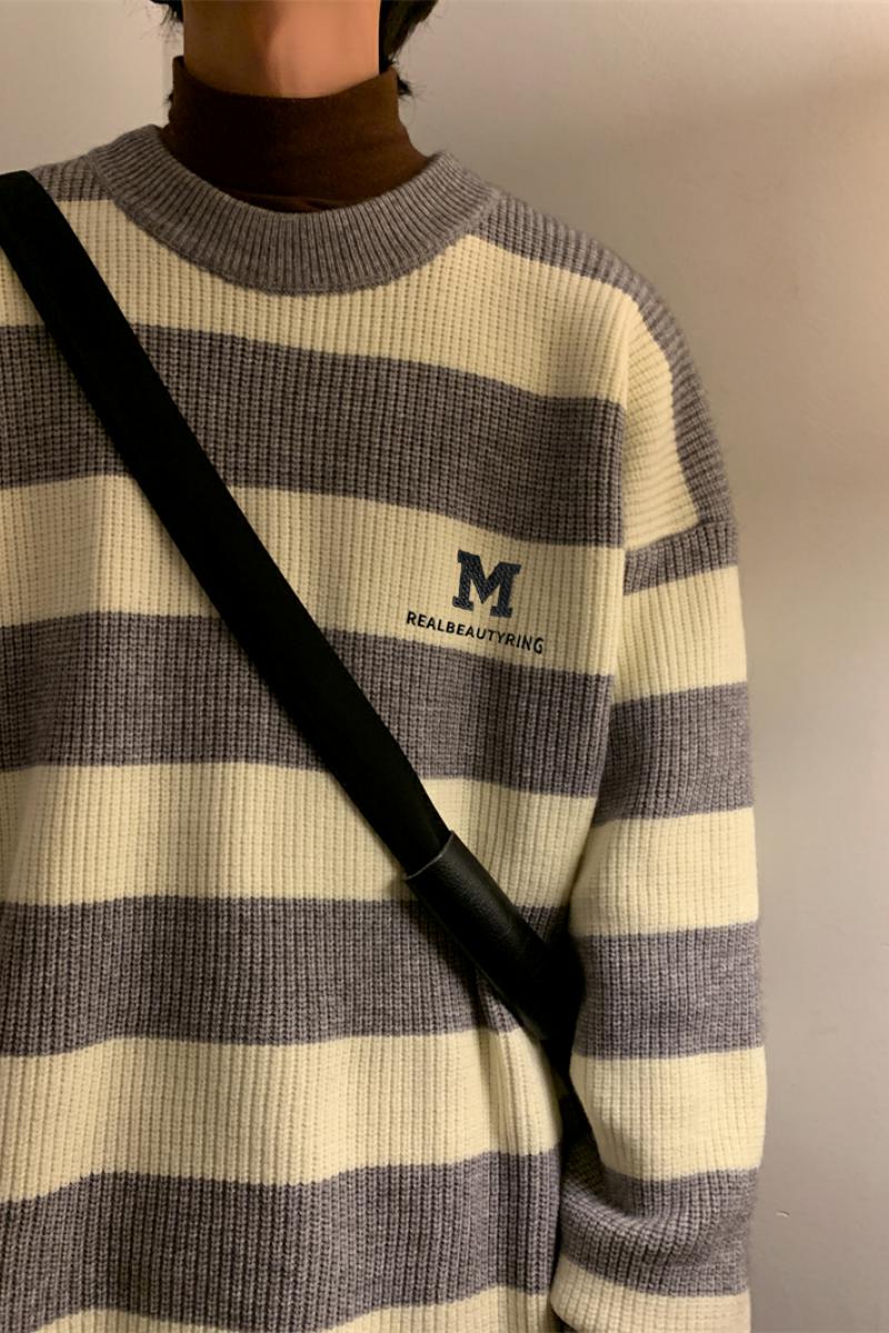 M853-P55条纹毛衣男秋冬季潮牌潮流撞色针织衫外套男宽松休闲,男装针织衫/毛衣,电商D310（原电商305）