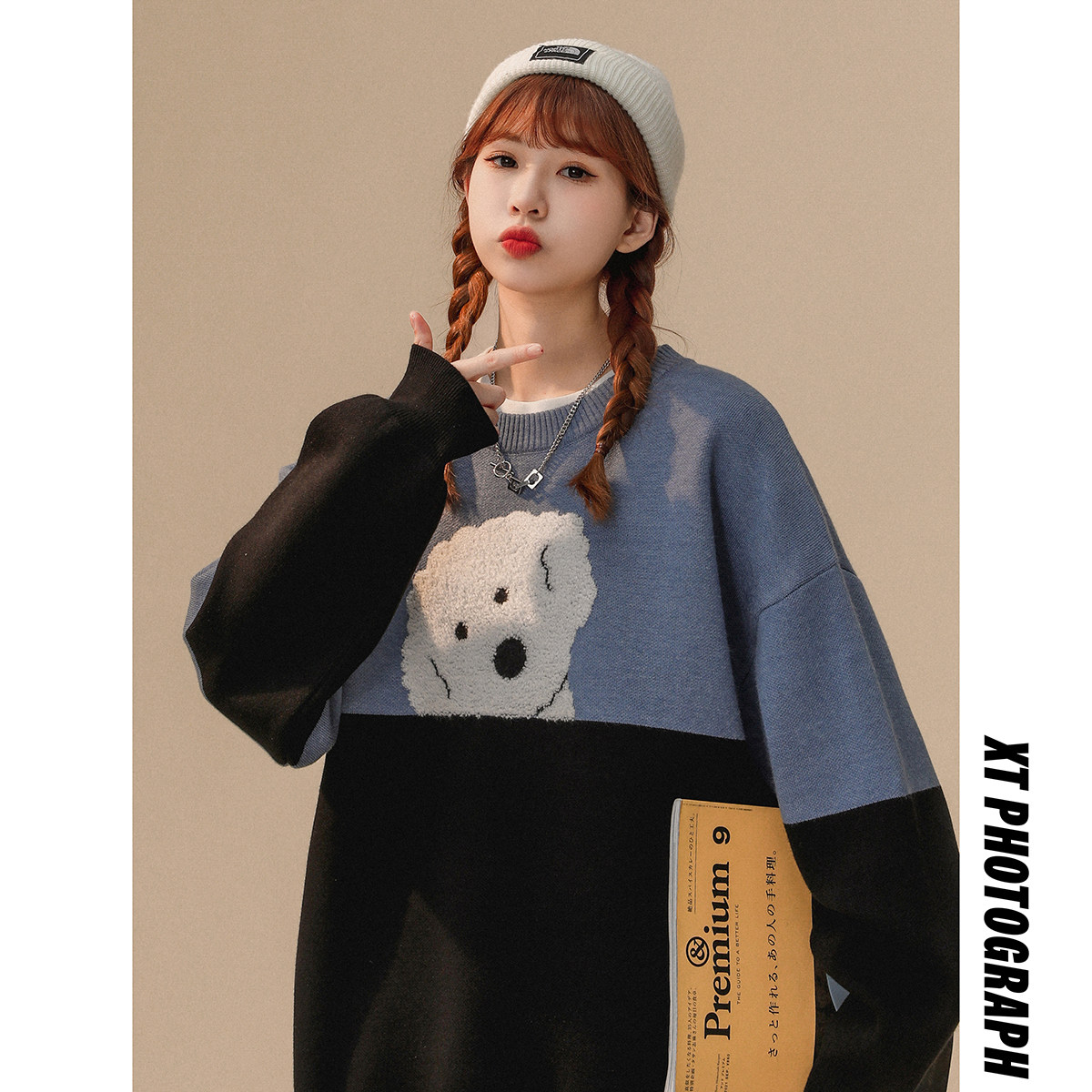 M612-P55毛衣男冬季加厚ins潮流宽松打底上衣春季港风圆领情侣，男装针织衫/毛衣，电商D310（原电商305）