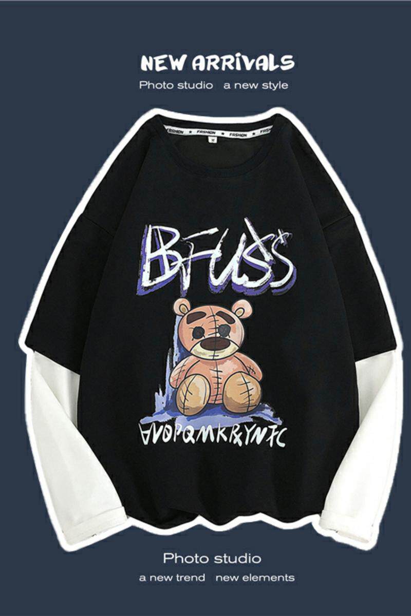 8519-P45假两件长袖t恤男潮牌ins外穿春秋款潮流宽松卫衣港风,男装卫衣,电商D310（原电商305）