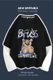 8519-P45假两件长袖t恤男潮牌ins外穿春秋款潮流宽松卫衣港风，男装卫衣，电商D310（原电商305）