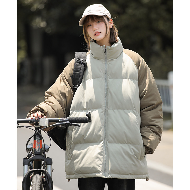 89310-P80秋冬新款纯色青春时尚棉衣宽松日系百搭拼色棉衣外套图片