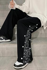 DK712-P50排扣卫裤男港风ins潮牌宽松学生韩版bf风拼接嘻哈休闲裤图片