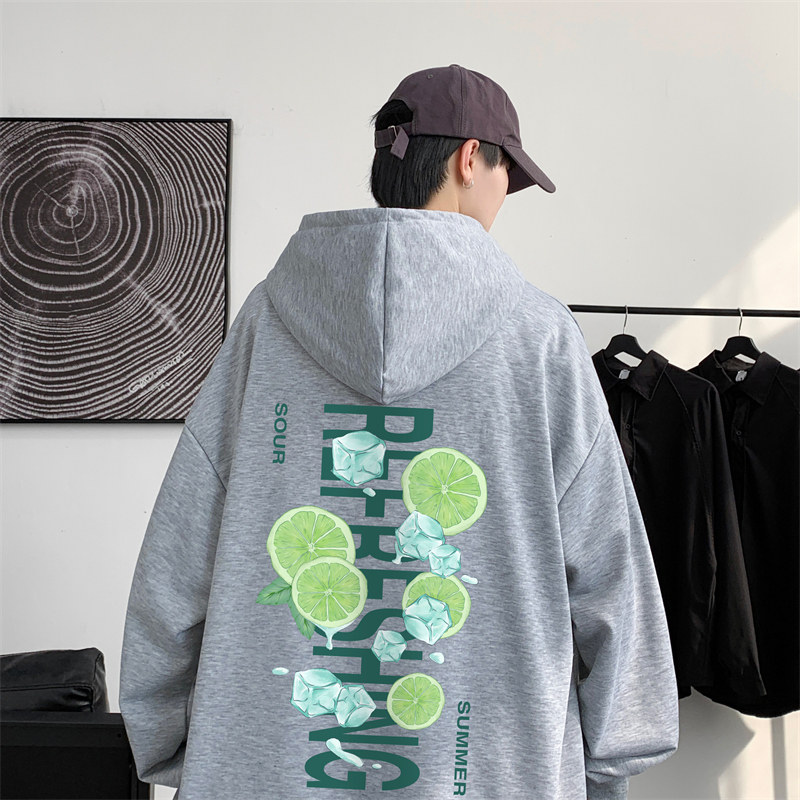 W996-P40港风卫衣男士2023新款春秋季连帽百搭时尚潮流印花外套图片