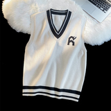 M092-P48针织背心男秋冬字母V领毛衣男马甲冬季ins宽松日系慵懒，男装背心/马甲，电商D310（原电商305）