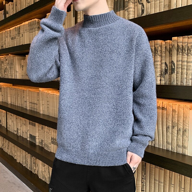 79101-P50半高领毛衣男士春秋季宽松百搭条纹针织衫冬季休闲图片