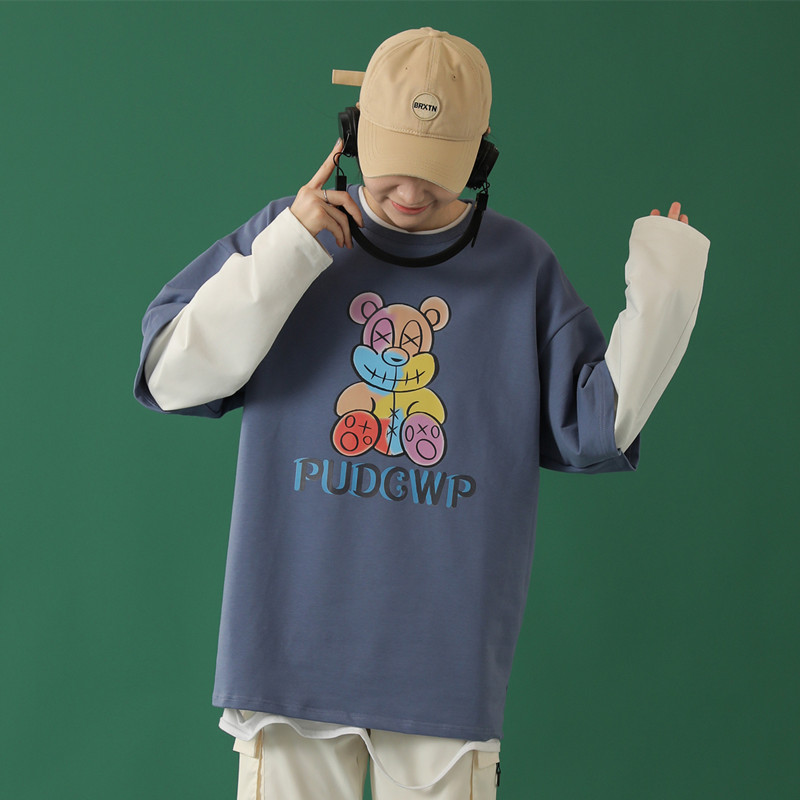 Splicing fake two pieces of unisex sweater men's and women's spring and autumn thin Korean version loose new autumn