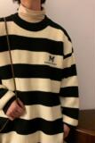 M853-P55条纹毛衣男ins港风chic复古上衣秋冬圆领套头针织衫休闲，男装针织衫/毛衣，电商D310（原电商305）