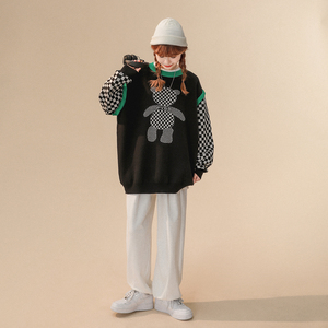 Y613-P60假两件毛衣男2022新款潮牌纯色情侣针织衫宽松圆领毛线衣,男装针织衫/毛衣,电商D310（原电商305）