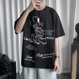 2851-P45短袖韩版港风夏季新款印花圆领宽松t恤男女情侣半袖图片