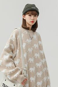 M921-P55中性毛衣男女秋冬潮牌ins港风宽松情侣装学院风针织衫图片