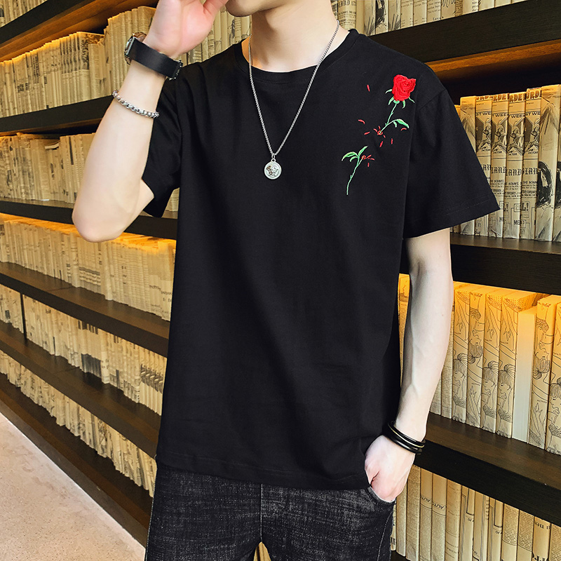 Men's T-shirt short sleeve printed round neck casual slim fitting T-shirt half sleeve men's wear base shirt fashion